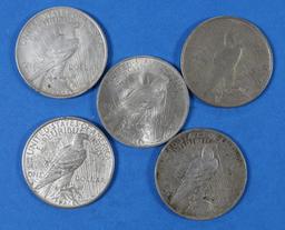 Lot of 5 Peace Silver Dollars 1923