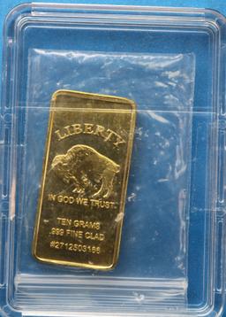 10 Grams 999 Fine Clad Metal Bar Indian and Buffalo