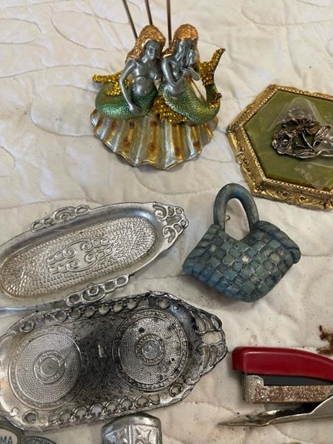 Misc box - salt&pepper shakers, baby mirrors, key chains,necklace