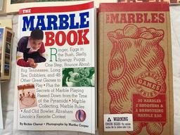 Cookbooks, playing cards, marbles