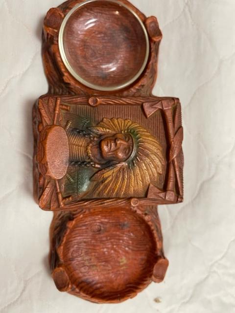 Misc lot - music boxes, owl statue, Indian ash tray