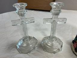 Angel lot - candle sticks, snow globe