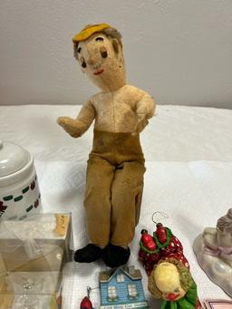 Misc lot sugar jar, unicorn statue, squirrel, toy flashlight