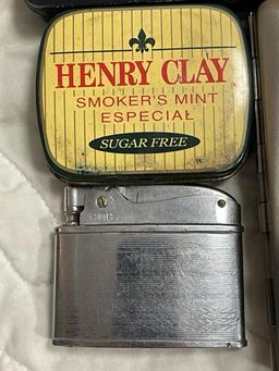 Cigarette holders - antique tin - lighter
