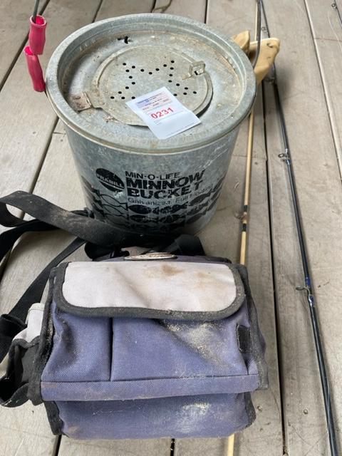 Fishing lot - fishing poles, reels, minnow bucket