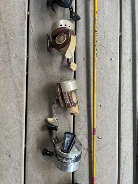 Fishing lot - fishing poles, reels, minnow bucket