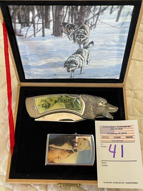 Wolf knife and lighter set