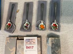 Vintage Avon Enamel Fruit Jelly Spoons Stainless Steel Japan Set Of 4 like new vintage with boxes