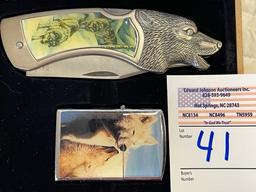 Wolf knife and lighter set