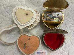 3 heart music boxes and 1 heart jewelry box