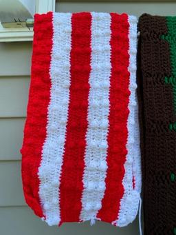 3 crocheted items - throw, baby blanket, scarf