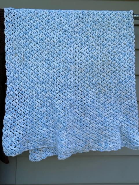3 crocheted items - throw, baby blanket, scarf
