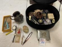 Jewelry lot with watches, silver cup and jewelry box