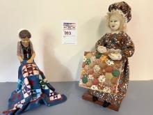 (2) figurines ladies crocheting