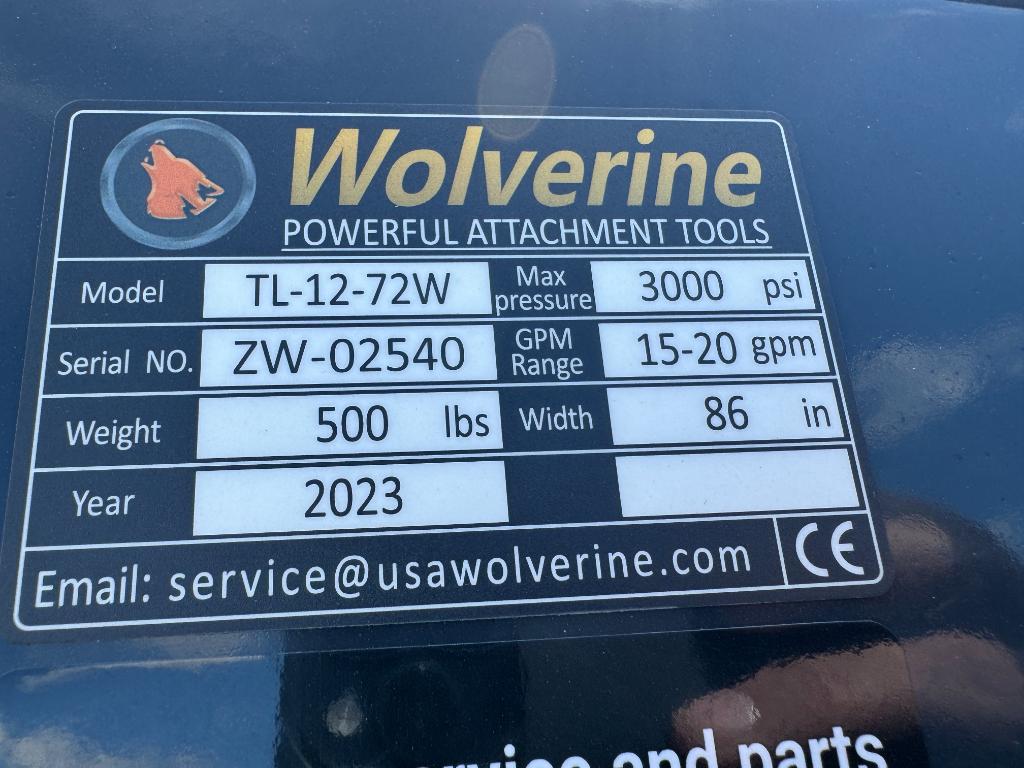 72" Wolverine Skid Steer Tiller