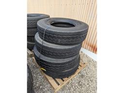 (4) Goodyear G751 MSA 12R22.5 commercial truck tires USED Virgin Tread Surplus Take Off