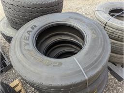 (4) Goodyear G751 MSA 12R22.5 commercial truck tires USED Virgin Tread Surplus Take Off