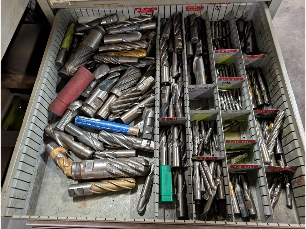 5' Tall Cabinet w/ Drill Bits, Taps, Radius Cutters, Endmills, Etc