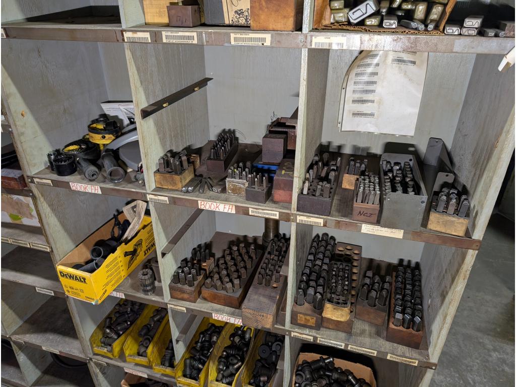 3 Shelves w/ Tools, Letter & Number Punches, Misc