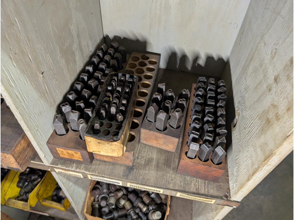 3 Shelves w/ Tools, Letter & Number Punches, Misc