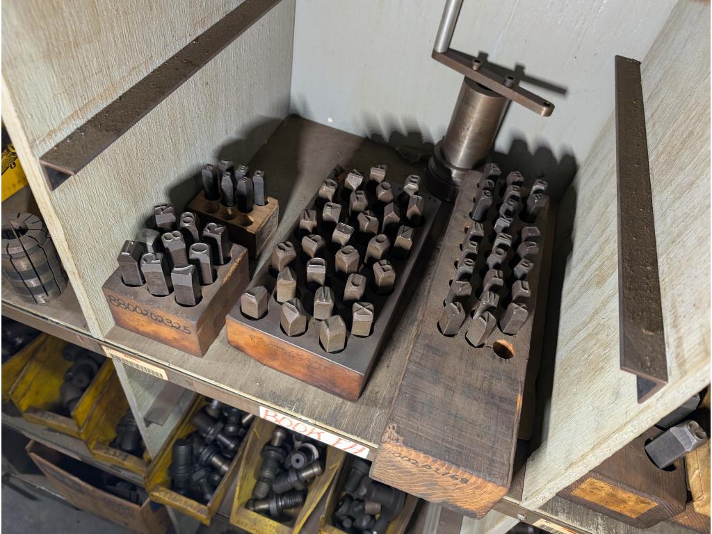 3 Shelves w/ Tools, Letter & Number Punches, Misc