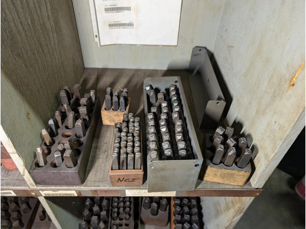 3 Shelves w/ Tools, Letter & Number Punches, Misc