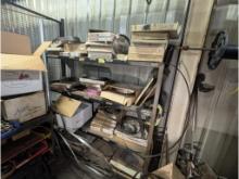 Shelf w/ Band Saw Blades, Grinding Wheels, C Clamps
