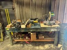 7' Work Bench W/ Contents- Saw Horses, Metabo Mitre Saw,