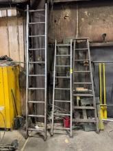 (2) Aluminum Ladders, (1) Wood Step Ladder