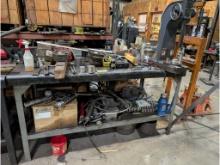 6' Steel Work Table, Dake 11/2B Arbor Press, Grease Guns, 20-Ton Hydraulic Bottle Jack
