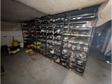 (10) 3'W Steel Shelves W/ Hardware & Inventory