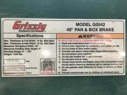 GRIZZLY G0542 48" PAN & BOX BRAKE, S/N: A15051782
