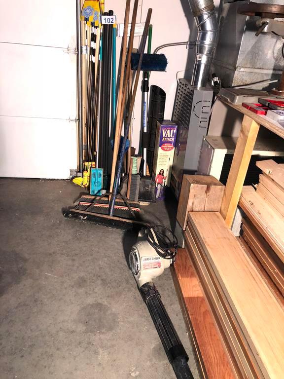 LOT OF LONG HANDLE TOOLS, MARKERS & CRAFTSMAN BLOWER
