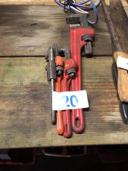 LOT OF (4) PIPE WRENCHES: 18", 9" & (2) 10"