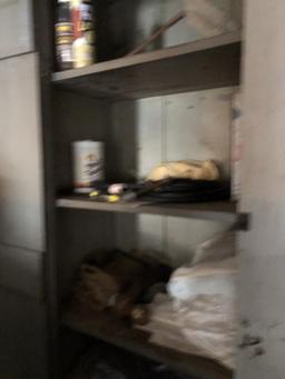 LUBRICANTS, BOTTLE JACK, JACKSTANDS, ELECTRICAL CORD, HITCH BLANKETS IN (2) CABINETS