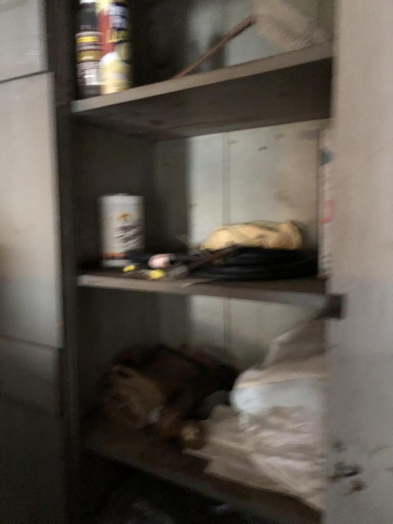 LUBRICANTS, BOTTLE JACK, JACKSTANDS, ELECTRICAL CORD, HITCH BLANKETS IN (2) CABINETS