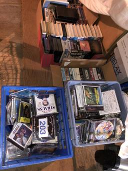 CDs, DVDs, VHS TAPES IN (7) BOXES