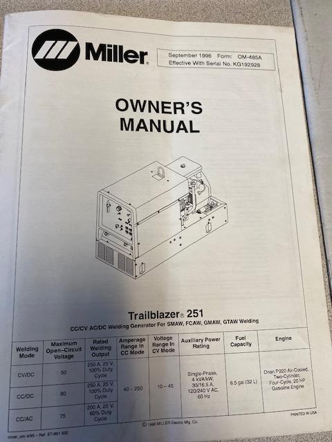 MILLER TRAILBLAZER 251 CC/CV, AC/DC WELDER GENERATOR