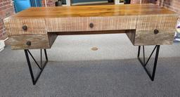 MODERN RECLAIMED WOOD 4-DRAWER OFFICE DESK W/REAR STORAGE SHELF, 63"W X 28.75"D X 31"H