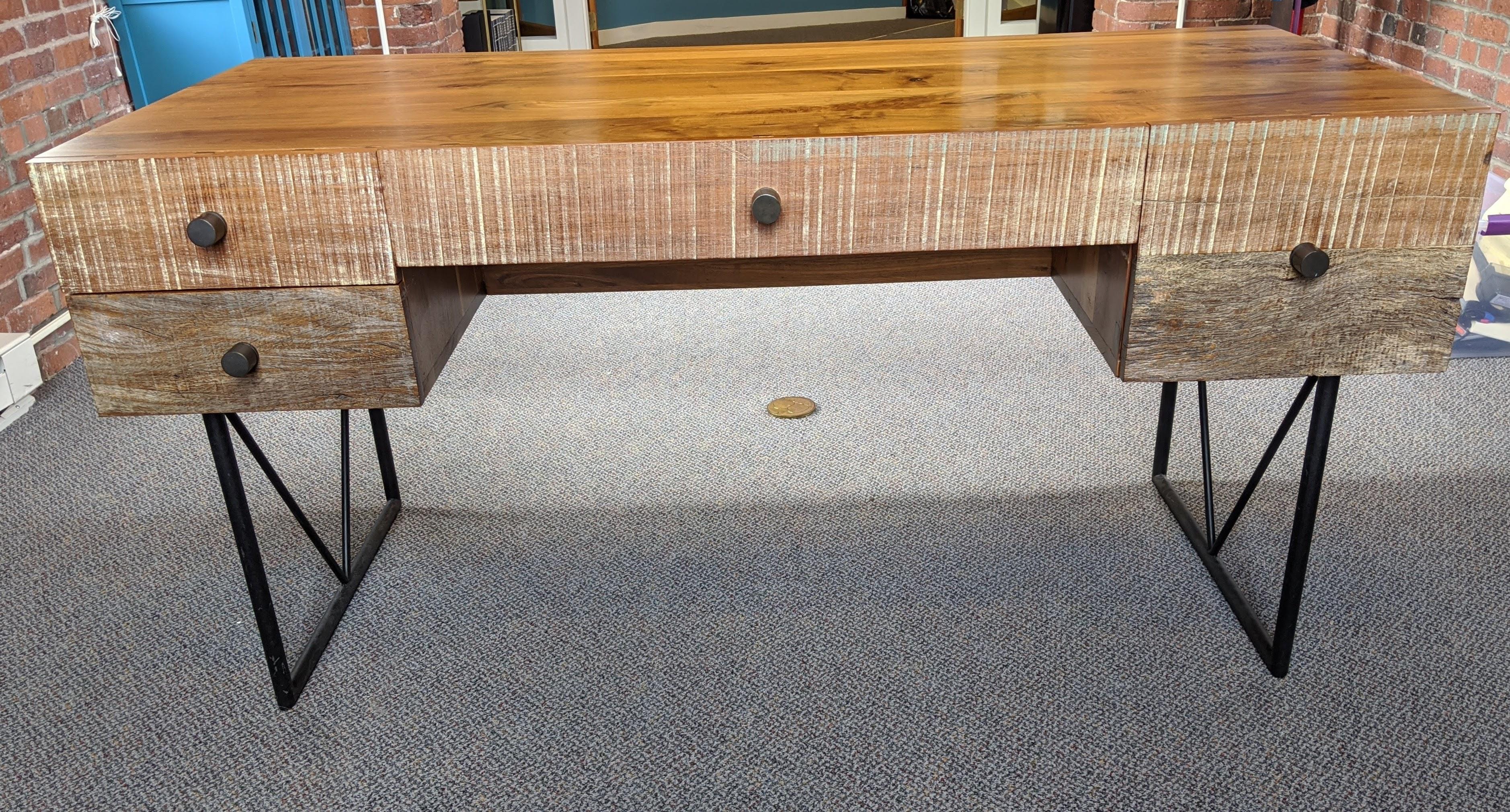 MODERN RECLAIMED WOOD 4-DRAWER OFFICE DESK W/REAR STORAGE SHELF, 63"W X 28.75"D X 31"H