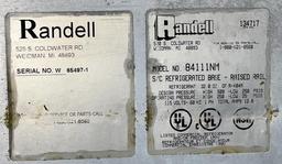 RANDELL STAINLESS STEEL PIZZA PREP TABLE W/ REFRIGERATED BASE,  RAISED RAIL, MODEL 84111NM,