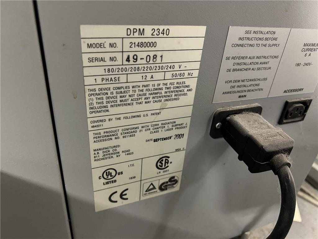 AB DICK DMP2340 DIGITAL PLATE MAKER, MODEL 21480000,  S/N:49-081