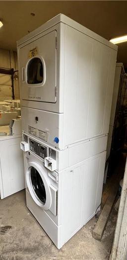 $BID PRICE X 2 - HUEBSCH COMMERCIAL FRONT LOAD STACK WASHER & DRYER, COIN OPERATED