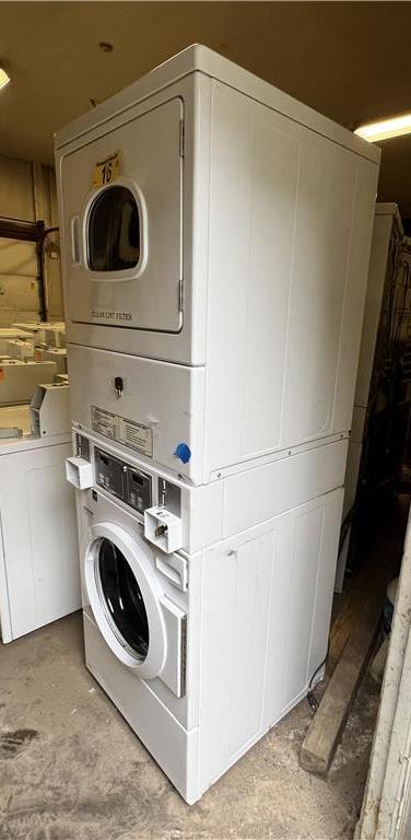 $BID PRICE X 2 - HUEBSCH COMMERCIAL FRONT LOAD STACK WASHER & DRYER, COIN OPERATED