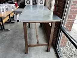 ALUMINUM, WOOD FRAME PUB TABLE, 6'X34"X42"H