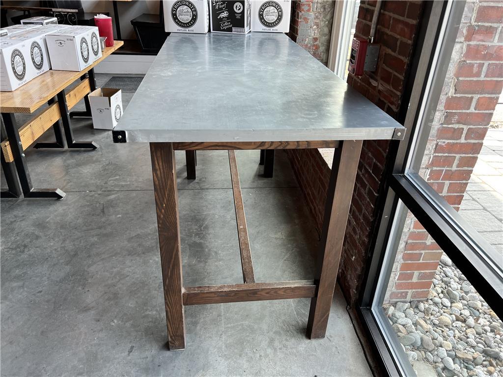 ALUMINUM, WOOD FRAME PUB TABLE, 6'X34"X42"H