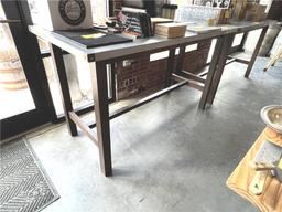 ALUMINUM, WOOD FRAME PUB TABLE, 6'X34"X42"H