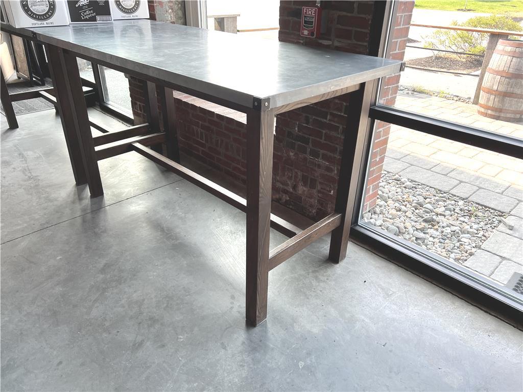 ALUMINUM, WOOD FRAME PUB TABLE, 6'X34"X42"H
