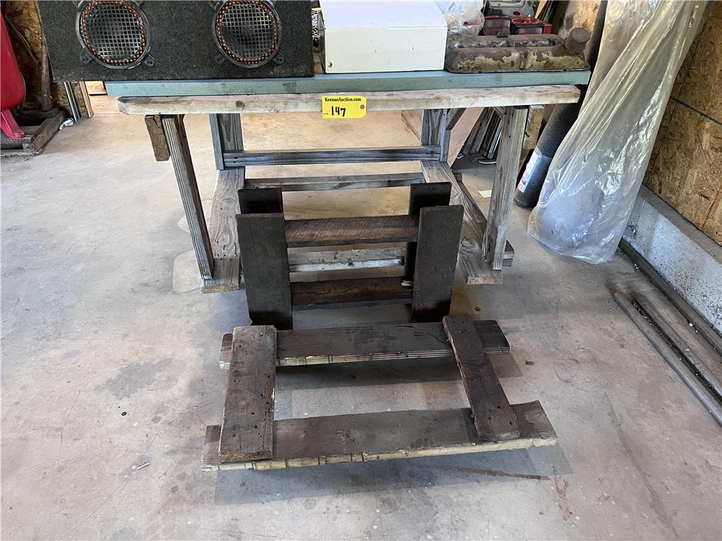 PORTABLE WORK TABLE, 4-WHEEL DOLLY, WOODEN SHELF