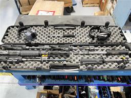LOT: CONTENTS ON BENCH & PARTS RACK, GUN CASE